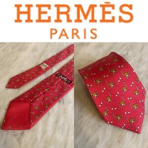 Hermes mens ostrich design silk slim  tie